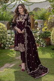 3 Piece Unstitched Heavy Embroidered Velvet Suit With Heavy Embroidered Velvet Shawl MB1065