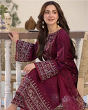 3 Piece Unstitched Heavy Embroidered Lawn Suit ( Four-sided Embroidered Organza Dupatta )QL-2685