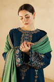 3 Piece Unstitched Heavy Embroidered Dhanak Wool Suit With Heavy Embroidered Dhanak Wool Shawl BR-840