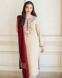 3 Piece Unstitched Heavy Embroidered Dhanak Suit with Heavy Embroidered Dhanak Shawl AS 25