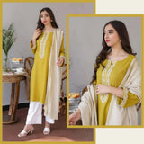 3 Piece Unstitched Heavy Embroidered Dhanak Suit with Dhanak Wool Plain Dyed Shawl AS 30