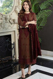3 Piece Unstitched Heavy Embroidered Dhanak Suit with Heavy Embroidered Dhanak Wool Shawl AJ56