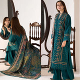 3 Piece Unstitched Heavy Embroidered Dhanak Suit with Printed Woolen Shawl SN61