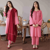 3 Piece Unstitched Heavy Embroidered Dhanak Suit with Embroidered Dhanak Wool Shawl AS15