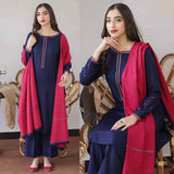 3 Piece Unstitched Heavy Embroidered Dhanak Suit with Embroidered Dhanak Wool Shawl BR 1146