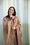 3 Piece Unstitched Heavy Embroidered Dhanak Suit with Printed Woolen Shawl with Four-sided Lace FL-895